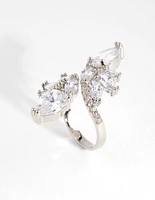 Rhodium Diamond Simulant Multi Cut Open Ring