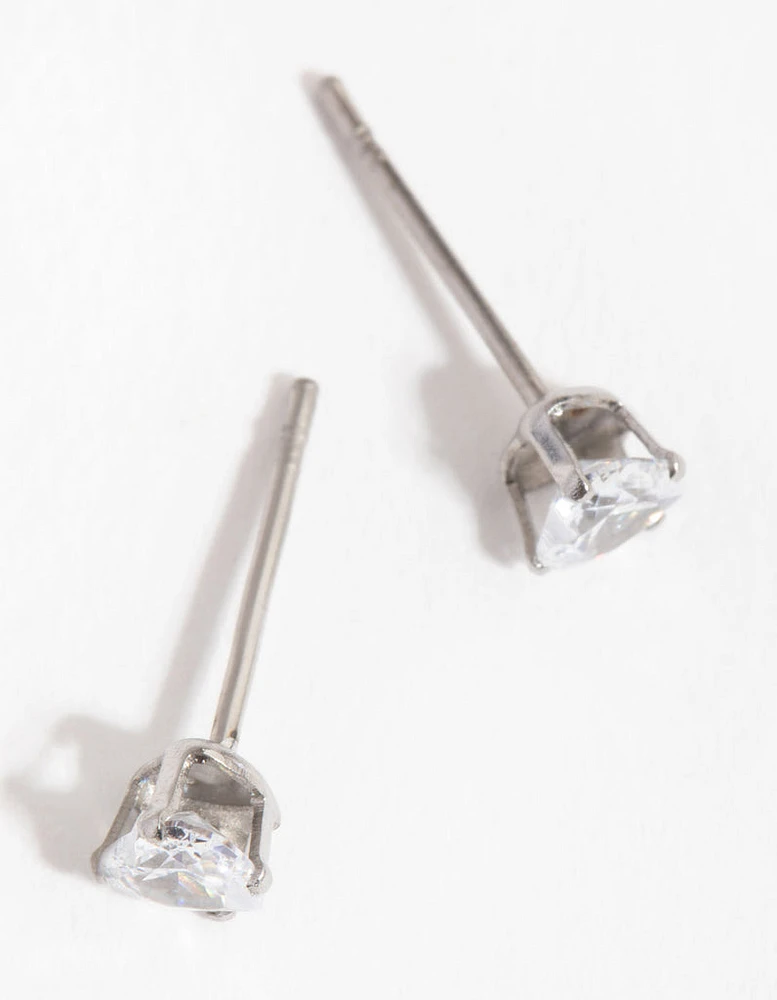 Titanium Cubic Zirconia Heart Stud Earrings