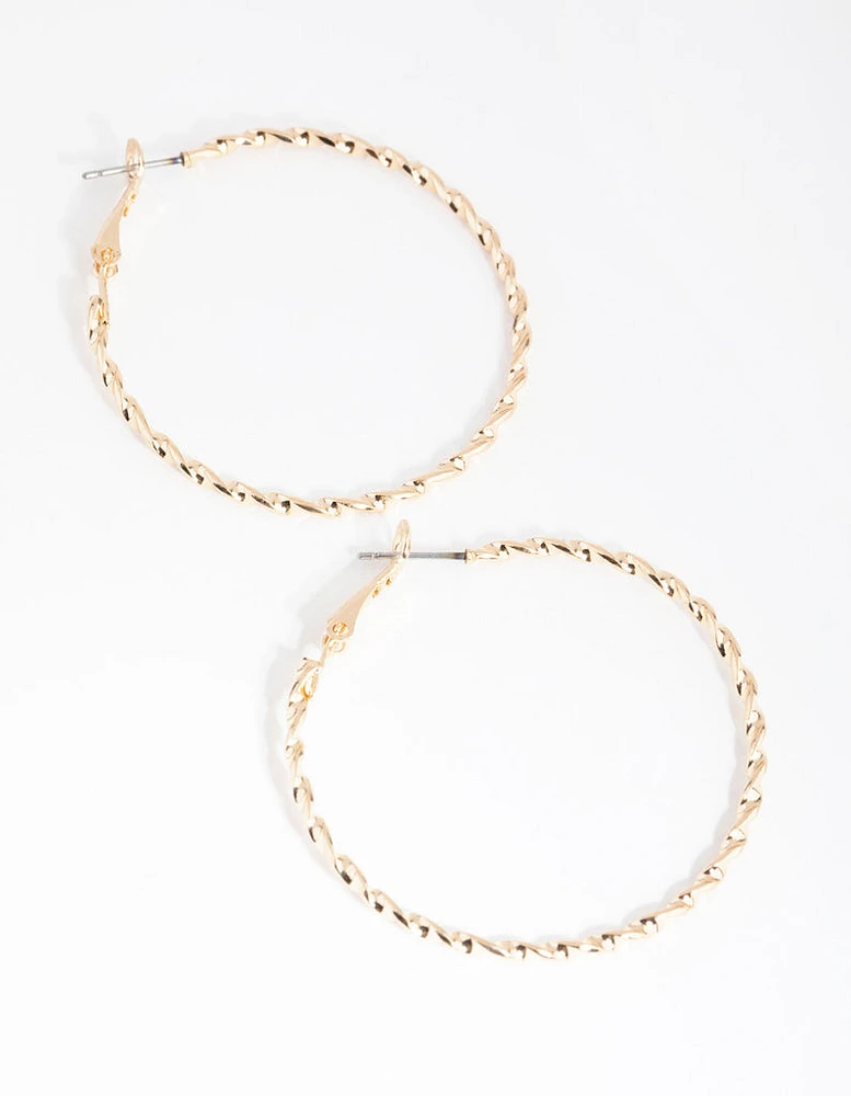 Gold Twist 40mm Hoop Earrings