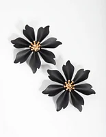 Large Matte Black Flower Stud Earrings