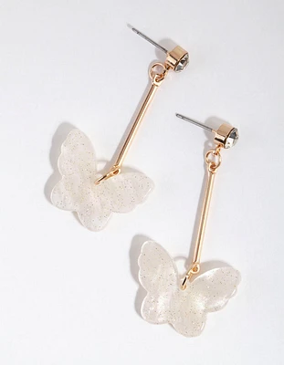 Gold Bar Glitter Butterfly Earrings