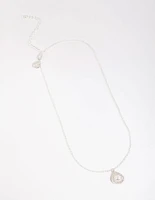 Silver Diamante Open Pear Pearl Necklace