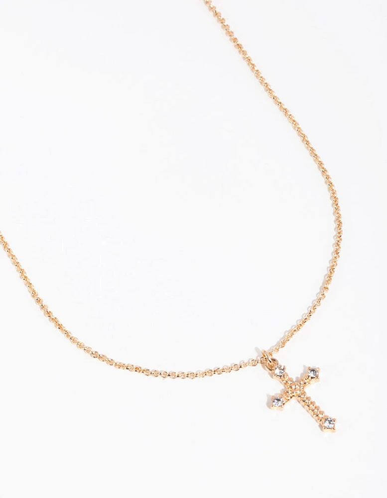 Gold Point Cross Pendant Necklace