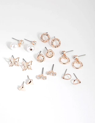 Rose Gold Round Profile Earring 8-Pack