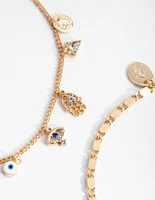 Gold Evil Eye Charm Anklet Pack