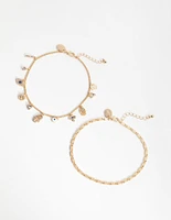 Gold Evil Eye Charm Anklet Pack