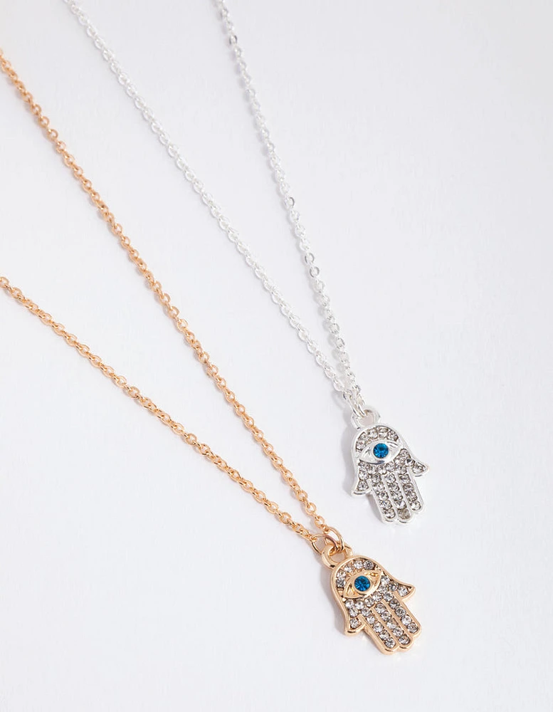 Mixed Metal Hamsa Hand Necklace Pack