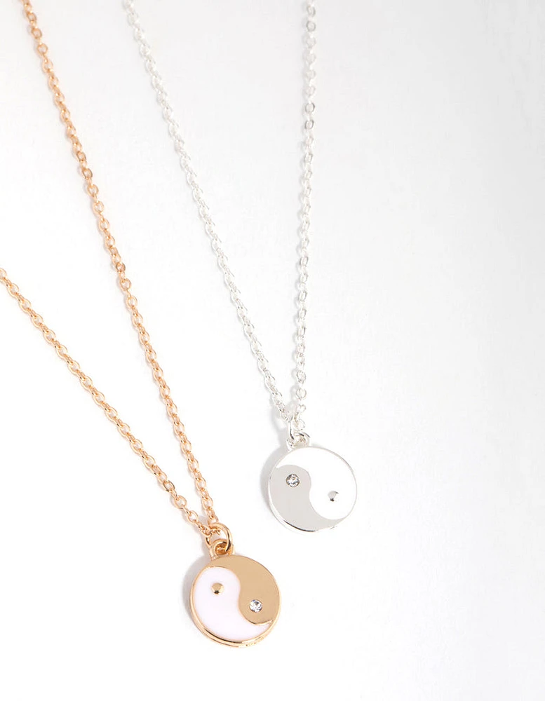 Mixed Metal White Yin Yang Necklace Pack