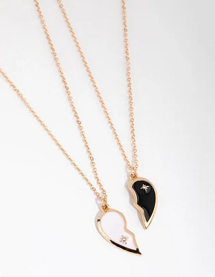 Gold Black & White Half Yin Yang Necklace Pack