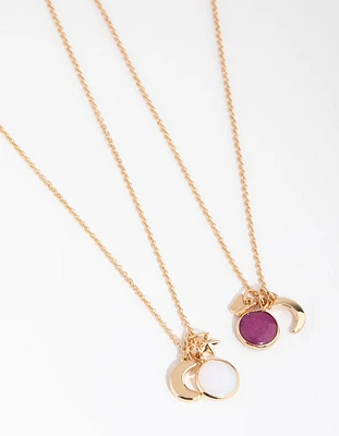 Gold & Purple Semi-Precious Star Necklace Pack