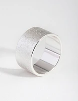 Silver Textured Wide Band Ring