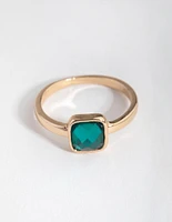 Gold Cushion Green Stone Ring