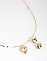 Gold Small Heart Necklace & Earrings Set