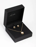 Gold Small Heart Necklace & Earrings Set