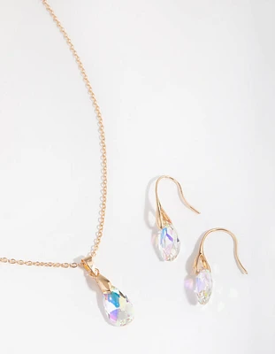 Gold Teardrop Necklace & Earrings Set
