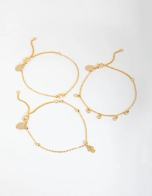 18ct Gold Plated Cubic Zirconia Hamsa & Moon Bracelet Set