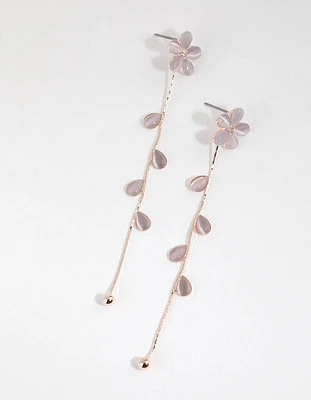 Rose Gold Flower Vine Drop Earrings