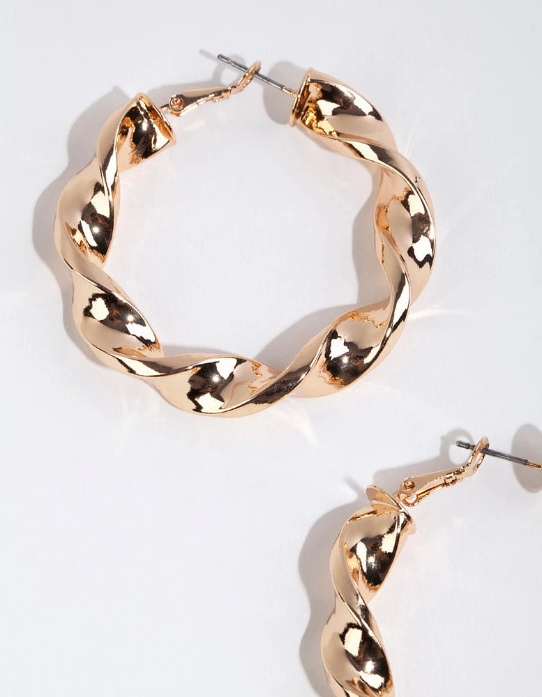 Gold Twisted Hoop Earrings