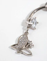 Titanium Cubic Zirconia Butterfly Drop Belly Bar