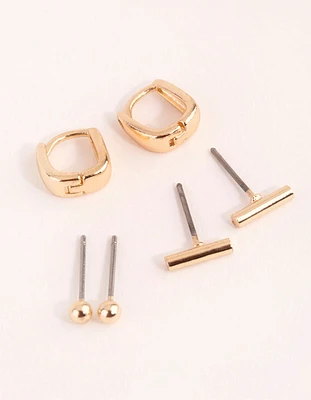 Gold Geometric Stud & Huggie Earring Pack