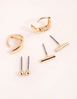 Gold Geometric Stud & Huggie Earring Pack