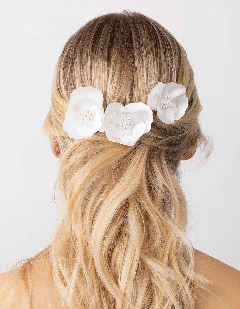 Fabric Pearl Flower Bun Pins