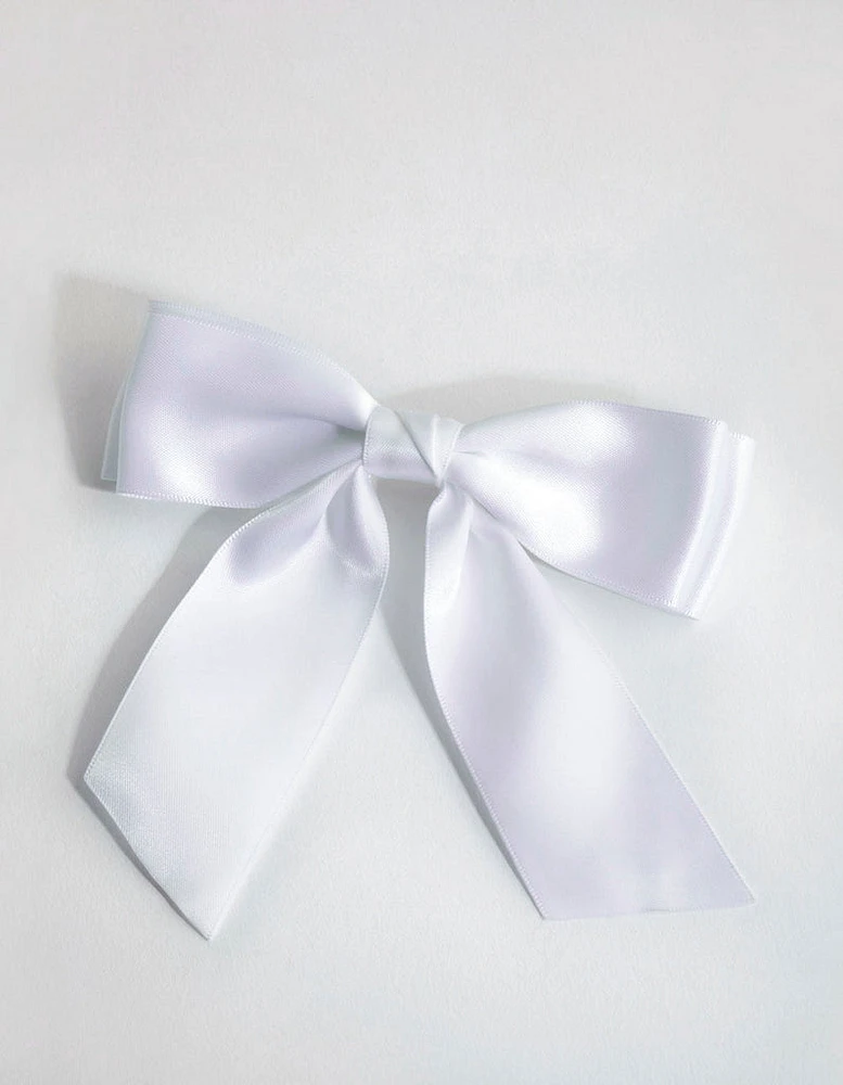 White Ribbon Bow Clip