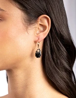 Onyx Star Charm Drop Huggie Earrings