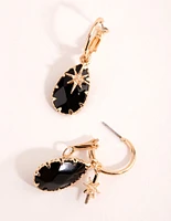 Onyx Star Charm Drop Huggie Earrings