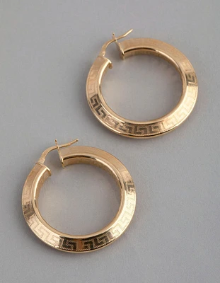 Gold Plated Sterling Silver Greek Key Medium Hoop Earrings