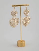 18ct Gold Plated Brass Cubic Zirconia Double Heart Drop Earrings