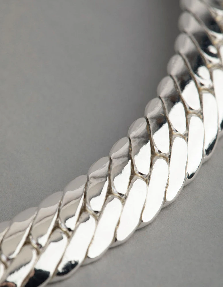 Silver Plated Brass Flat Curb Chain Necklace