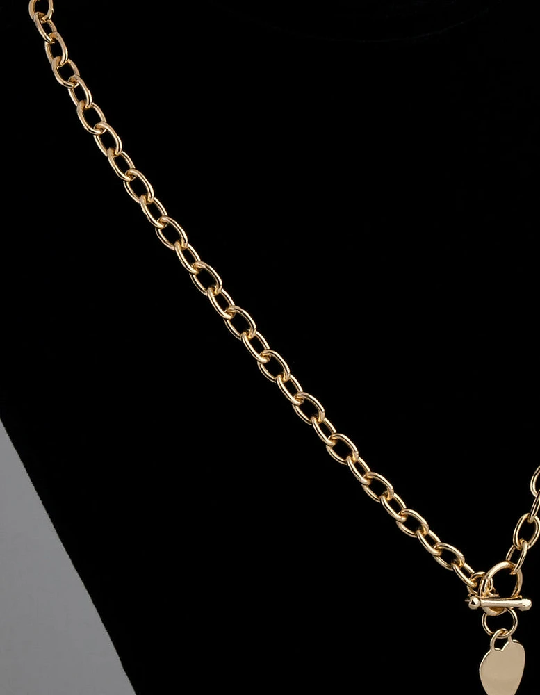 Gold Plated Sterling Silver Heart T&O Oval Chain Necklace