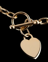 Gold Plated Sterling Silver Heart T&O Oval Chain Necklace