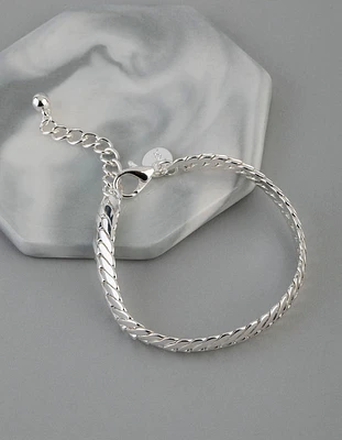 Silver Plated Brass Flat Curb Chain Bracelet