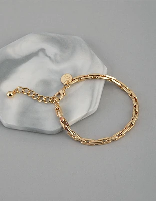 18ct Gold Plated Brass Rectangle Link Chain Bracelet