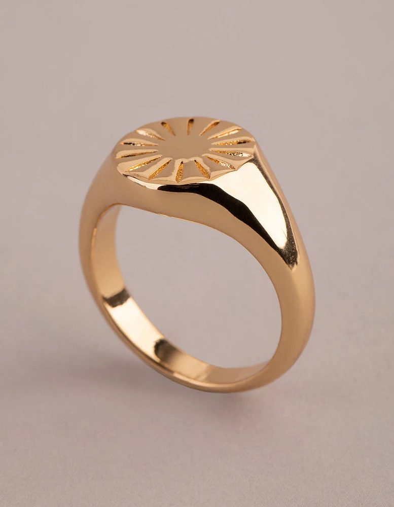 18ct Gold Plated Brass Sunray Signet Ring