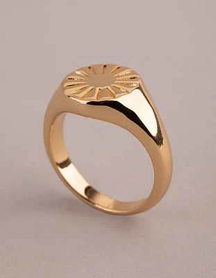 18ct Gold Plated Brass Sunray Signet Ring