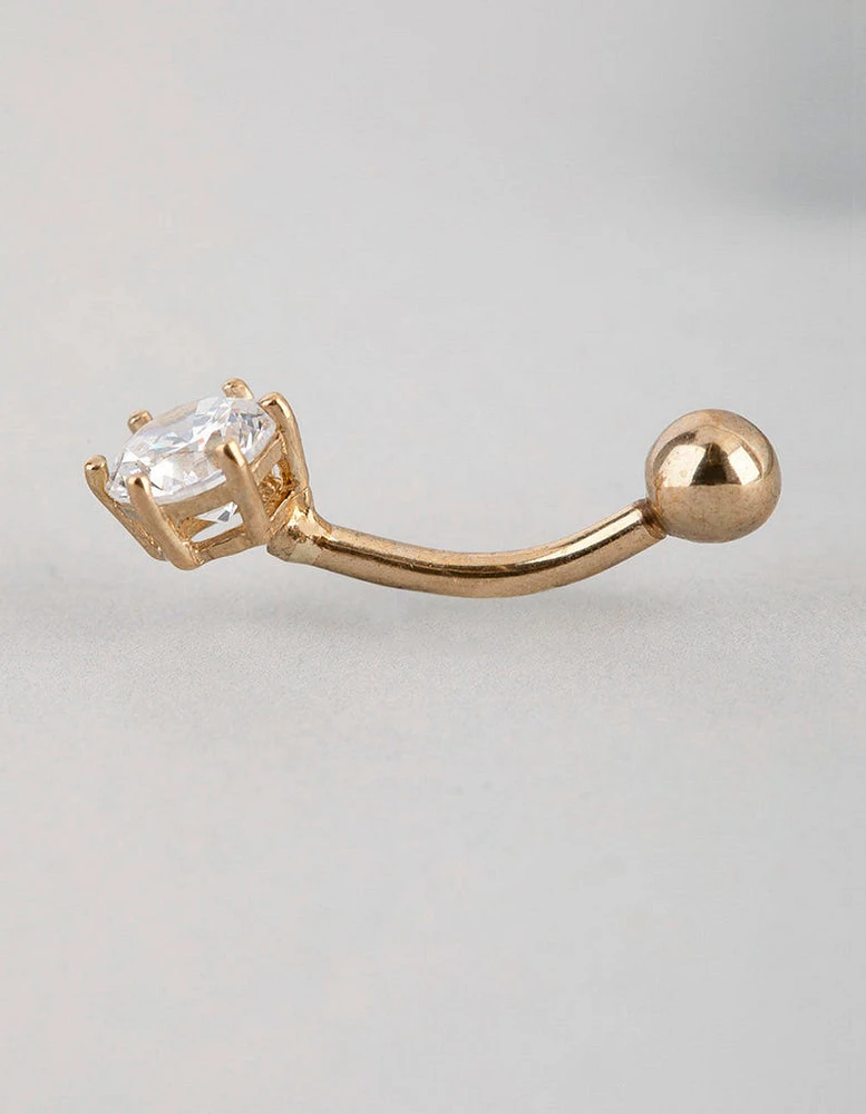 9ct Gold 6mm Cubic Zirconia Belly Ring