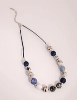 Silver Mixed Porcelain Bead Rope Necklace