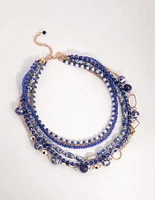 Gold Multi Beaded Row Porcelain Necklace