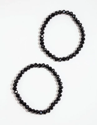 Black Facet Bead Bracelet Pack