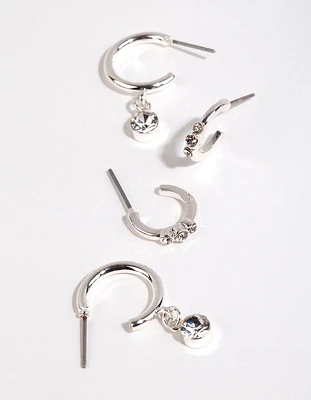 Silver Diamante Detail Hoop Earring Pack