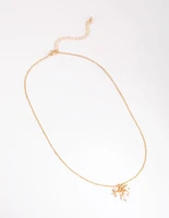 Gold Pearl & Leaf Cluster Necklace