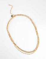 Gold Plated Figaro Layered Necklace