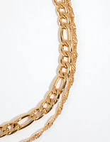 Gold Plated Figaro Layered Necklace