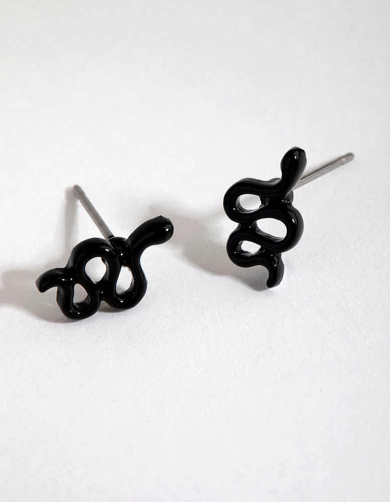 Matte Black Snake Stud Earrings