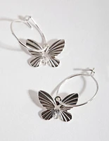 Silver Butterfly Huggie Hoop Earrings