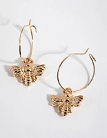 Gold Bee Pendant Huggie Hoop Earrings