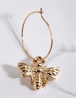 Gold Bee Pendant Huggie Hoop Earrings